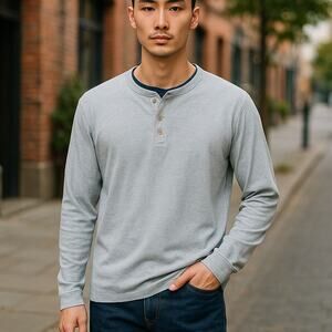 Levi's Men's Large Gray Henley Thermal Waffle Weave Long Sleeve Knit Shirt